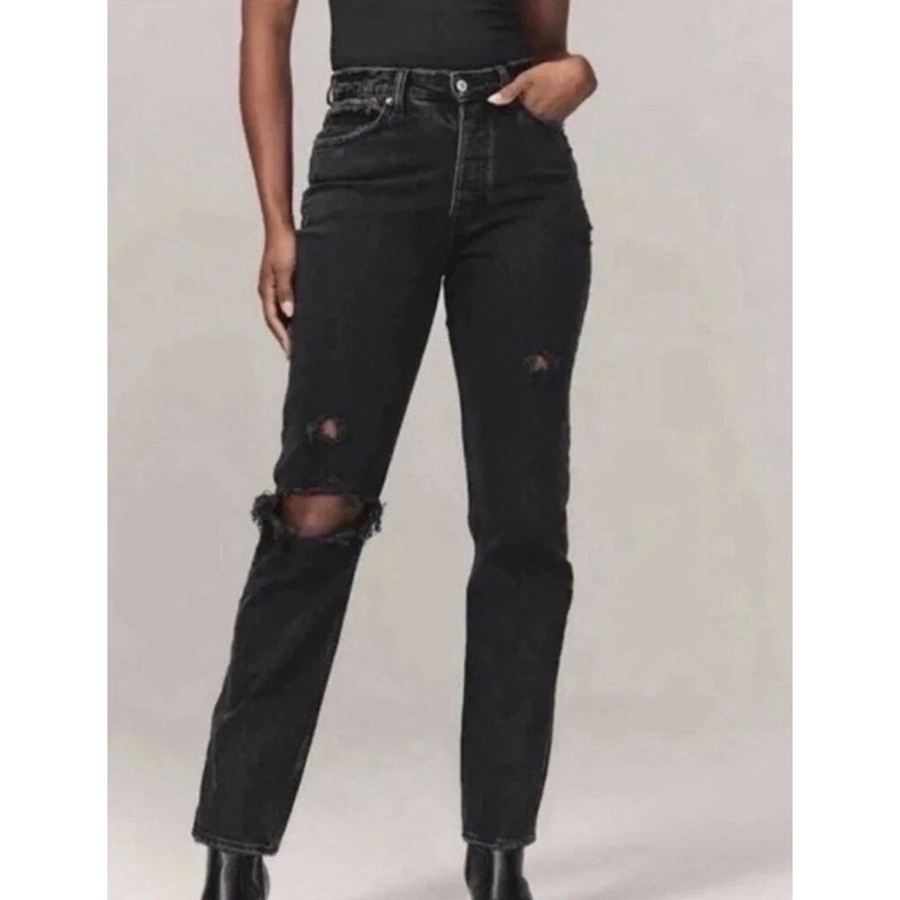Abercrombie Fitch The Dad High Rise Jeans Black Distressed Size 27 / 4 Women’s
